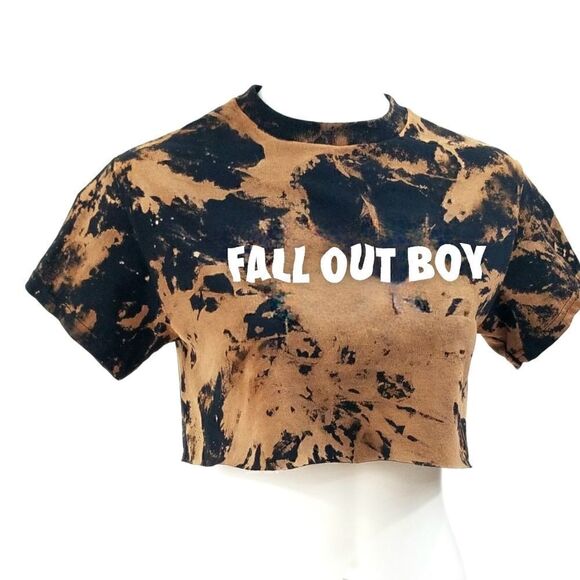 FALL OUT BOY Acid Washed Cropped Crop Top Band Tee, Rock Tee, Y2K, Punk, Rap Tee - Picture 2 of 5